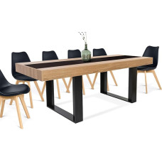 IDMarket - Phoenix Ristkülikukujuline söögilaud 8 inimesele Puit ja must keskosa Must 200 cm