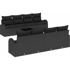 Rantry 9-teiliges Garten-Sofa-Set mit Kissen in Schwarz Poly-Rattan Gartenlounge Model3345973