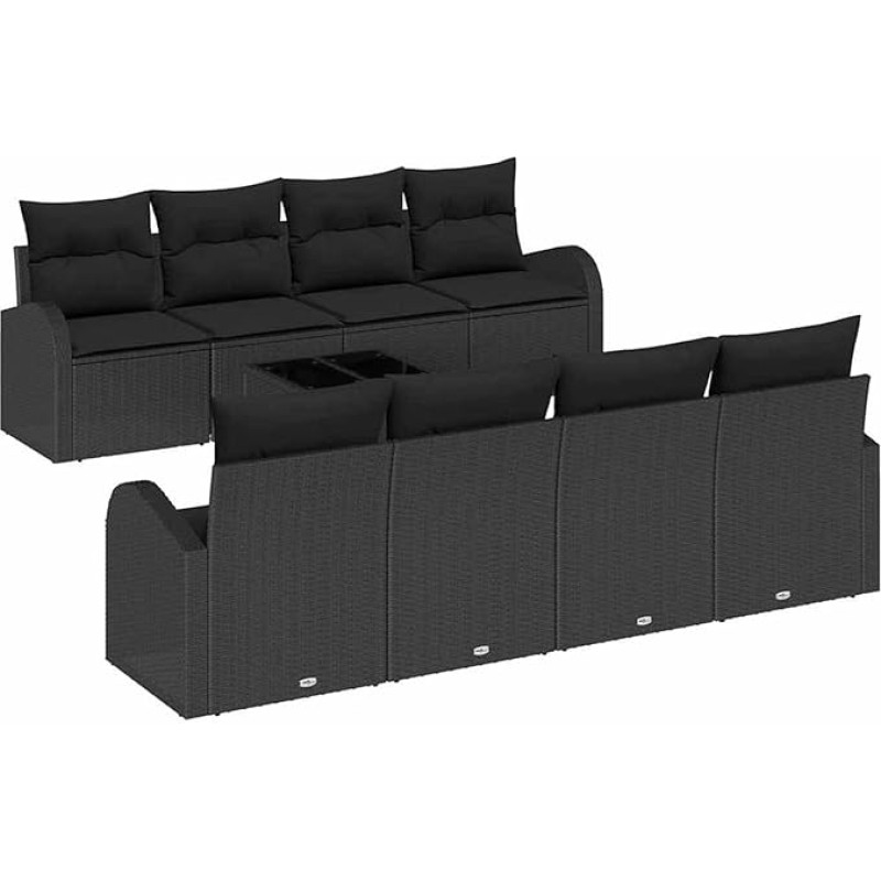 Rantry 9-teiliges Garten-Sofa-Set mit Kissen in Schwarz Poly-Rattan Gartenlounge Model3345973