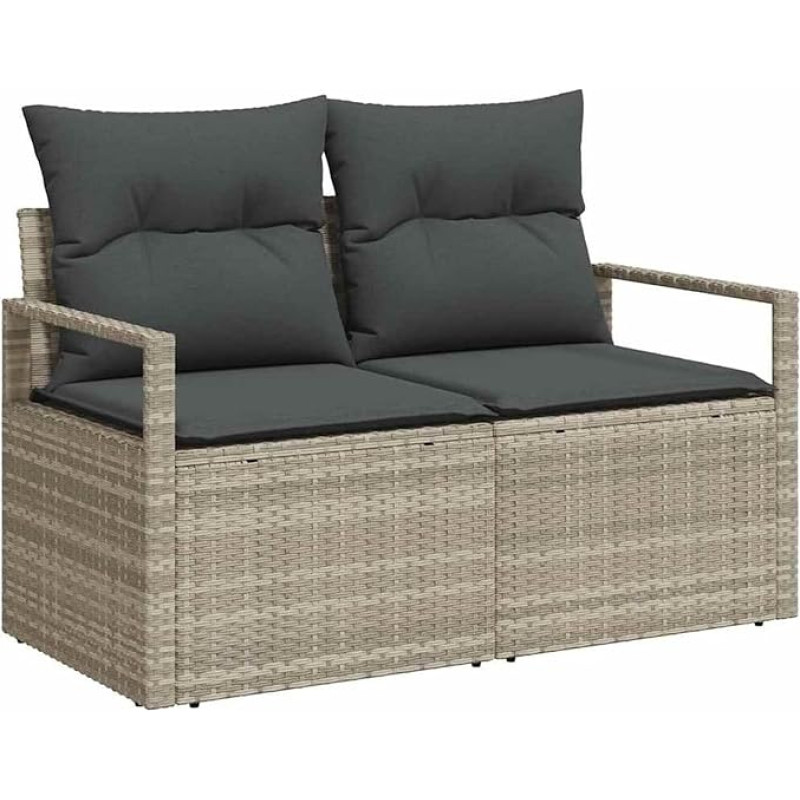 Rantry 7-teiliges Garten-Sofa-Set mit Kissen Hellgrau Poly-Rattan Gartenlounge Model3346282