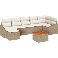 Rantry 8-teiliges Garten-Sofa-Set mit Kissen Beige Poly-Rattan Akazie Gartenlounge Model3347862