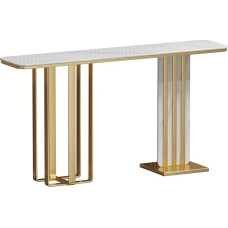 Schmaler Goldener Konsolentisch - einzigartiges Felsplattendesign mit langlebigem Hochtemperatur-Metallrahmen, ideal für Flur, Wohnzimmer, Schlafzimmer, Foyer - 120 x 30 x 80 cm (Elegantes S