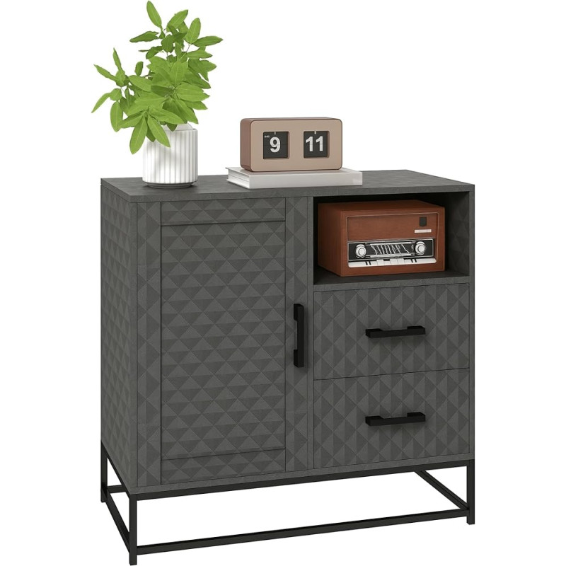 HOMCOM Sideboard reguleeritava riiuliga, vabalt seisev küljepaneel hoiukapp avatud sektsiooniga ja 2 sahtliga kööki, elutuppa, Hall