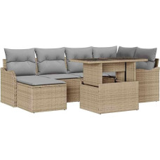 7-teiliges Garten Sofa Set mit Kissen aus beigem Poly Rattan, 2-Sitzer Garten Sofa mit Kissen aus beigem Poly Rattan Gartenlounge Model3348496