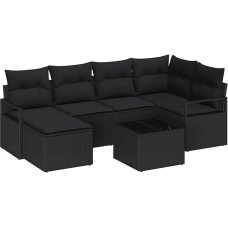 7-teiliges Garten Sofa Set mit Kissen Beige Poly Rattan, 2-Sitzer Garten Sofa mit Stauraum & Kissen Schwarz Poly Rattan Gartenlounge Model3355132