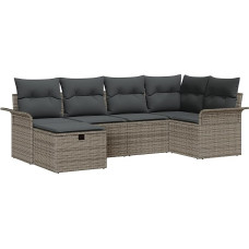 Rantry 6-teiliges Garten Sofa Set mit Kissen Grau Poly Rattan Gartenlounge Model3358878
