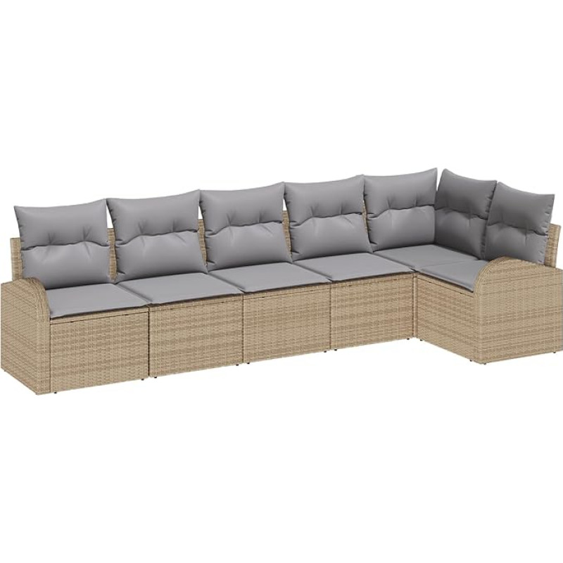 6-teilige Garten Diivan Set mit Kissen Beige Poly Rattan Gartenlounge Model3346060