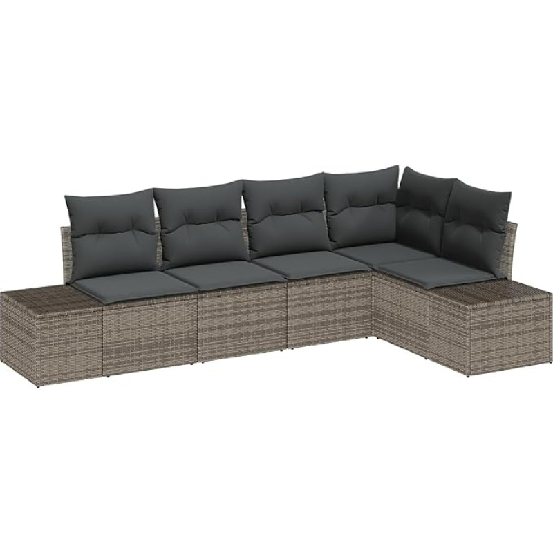 5-teiliges Garten-Sofa-Set mit Kissen Grau Poly-Rattan Gartenlounge Model3355728