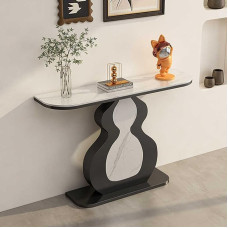 Moderner Eingangstisch, Konsolentisch hinter dem Sofatisch, kompaktes, platzsparendes Design mit Steintischplatte und kürbisförmigem Metallfuß für Flur, Wohnzimmer oder Wohnung