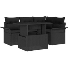 Rantry 5-teiliges Garten Sofa Set mit Kissen Schwarz Poly Rattan Gartenlounge Model3348279