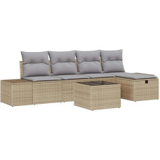 6-teiliges Garten Sofa Set mit Kissen Beige Poly Rattan Gartenlounge Model3359369