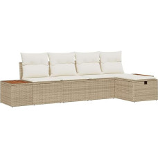 5-teiliges Garten-Sofa-Set mit Kissen Beige Poly-Rattan Gartenlounge Model3359623
