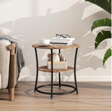 BOFENG ümmargune kohvilaud, küljelaud elutuppa, küljelaud, 2-tasandiline kaasaegne kohvilaud koos hoiuruumiga, puidust ringi keskne laud tugeva metallraamiga, rustikaalne pruun