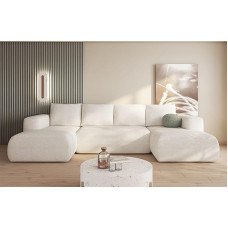 Lami Cream nurgadiivan U-kujuline 338 x 89 x 164 cm magamisfunktsiooniga ja panipaigaga - diivanvoodi voodikastiga - kaasaegne elutoa mööbel - kangas: Materjal: Boucle 08