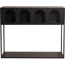 lyxamjrzyp Konsoollaud koridorile, kitsas koridoririiul õõnsa külje disainiga, laud elutuppa, koridori või magamistuppa, minimalistlik rauaraam (must)