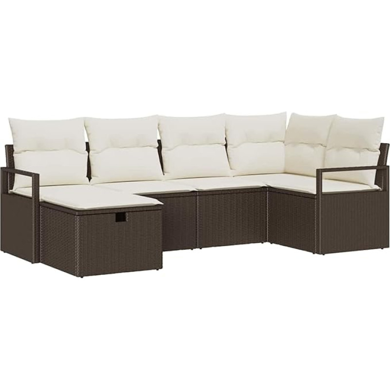 Rantry 6-teiliges Garten Sofa Set mit Kissen Braun Poly Rattan Gartenlounge Model3360509