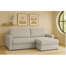 Kaiser Möbel - Nurgadiivan magamisfunktsiooniga ja voodikastiga - Nurgadiivan 224 x 140 x 85 cm - L-kujuline diivan, elamismaastik - mugav diivan koos Osmaniga - Lubeka - kangas Poso - beež - paremal