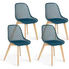 IDMarket - 4 Mandy söögitooli komplekt - sinine pardipunane