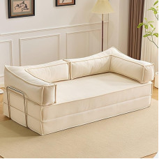 Ümberehitatav diivanvoodi, kokkupandav diivanvoodi, mis on valmistatud kordonist, kondita diivan koos pehmendusega, futon magamismadrats elutuppa, magamistuppa, stuudiosse (valge, kordon, 100 x 100 x 75 cm).