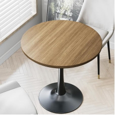 Väike Tulip laud 2-kohaline ümmargune pähklipuidust söögilaud köögi jaoks, keskaja kaasaegne tabel metallist alusega kohviku pubi baari elutoa baari 24-tolline ümmargune laud