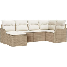 6-teiliges Garten Sofa Set mit Kissen Beige Poly Rattan, 2-Sitzer Garten Sofa mit Kissen Beige Poly Rattan Gartenlounge Model3345771