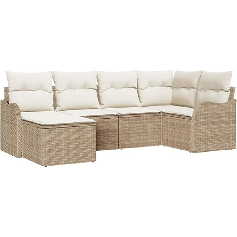 6-teiliges Garten Sofa Set mit Kissen Beige Poly Rattan, 2-Sitzer Garten Sofa mit Kissen Beige Poly Rattan Gartenlounge Model3345771