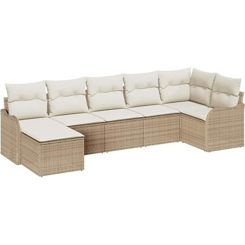 7-teiliges Garten Sofa Set mit Kissen Beige Poly Rattan, 2-Sitzer Garten Sofa mit Kissen Beige Poly Rattan Gartenlounge Model3345791