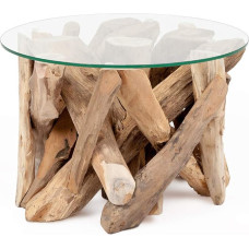 Teakist kohvilaud Tora ümmargune läbimõõt 60 cm Taaskasutatavast puidust elutoa laud Kõrvallaud