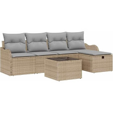 Rantry 6-teilige Garten Sofa Set mit Kissen Beige Poly Rattan, 2-Sitzer Garten Sofa mit Kissen Beige Poly Rattan Gartenlounge Model3358969