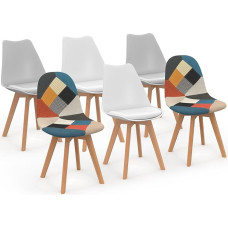 IDMarket 6 Sara Skandinaavia toolide komplekt, valge, 2 komplekti, helehall x 2 ja Patchworks mitu värvi