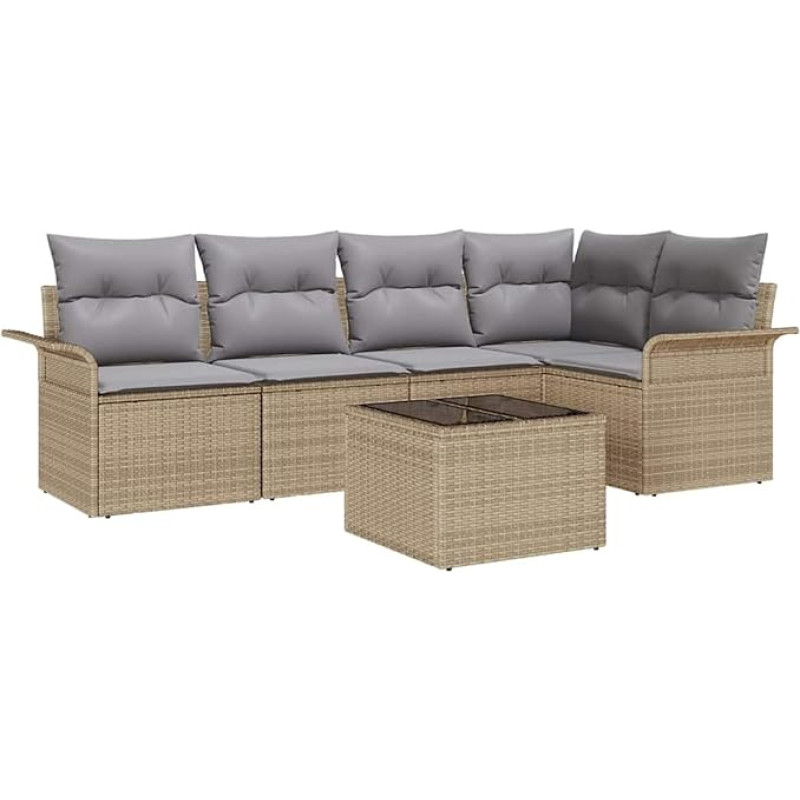 Rantry 6-teiliges Garten Sofa Set mit Kissen Schwarz Poly Rattan Gartenlounge Model3345370