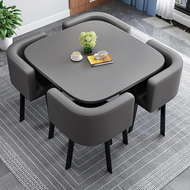 AMZSEW ruudukujuline söögilaud ja toolide komplekt, kaasaegne konverentsilaua ja 4 tooli komplekt, vastuvõtu laua ja toolide kombinatsioon, köögilaua komplekt 4 inimesele elutuppa, söögituppa, 31,5 tolli, 80 cm