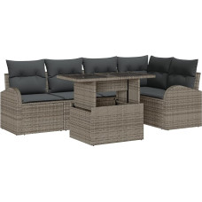 6-teiliges Garten-Sofa-Set mit Kissen Grau Poly Rattan Gartenlounge Model3348645
