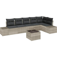 Rantry 7-teiliges Garten-Sofa-Set mit Kissen Grau Poly Rattan Gartenlounge Model3347092