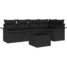 6-teiliges Garten Sofa Set mit Kissen Beige Poly Rattan, 2-Sitzer Garten Sofa mit Stauraum & Kissen Schwarz Poly Rattan Gartenlounge Model3354042