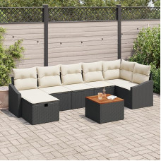 Rantry 8-teiliges Garten Sofa Set mit Kissen Schwarz Poly Rattan Gartenlounge Model3360904