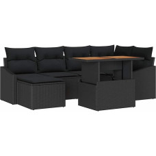 Rantry 7-teiliges Garten Sofa Set mit Kissen Schwarz Poly Rattan Gartenlounge Model3358599