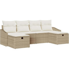 6-teiliges Garten-Sofa-Set mit Kissen Beige Poly Rattan Gartenlounge Model3360652