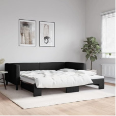 LAPOOH Tagesbett Ausziehbar Schwarz 100x200 cm Stoff, Schlafsofa, Daybed, Daybed, Bettsofa, Diivanvoodi, Sofabett, Schlafcouch, Jugendbett, Bettgestell, Bettcouch - 3196585