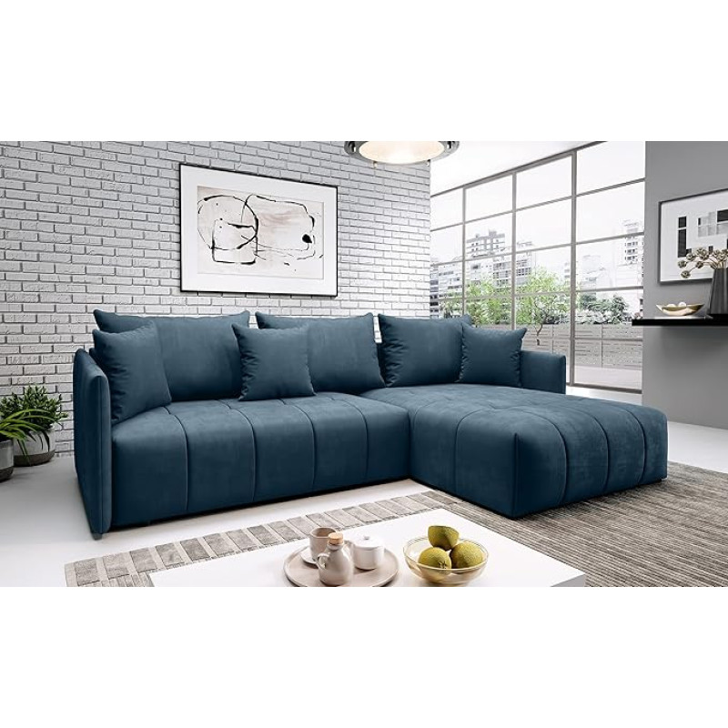 ML Furniture Ltd Don Velvet Monolith nurgadiivan L-kujul 245 cm x 180 cm - voodikastiga diivan - pikendatav diivanvoodi - diivan hoiuruumi ja padjadega - magamisfunktsiooniga diivan Värv: ML Furniture Ltd Don Velvet Monolith nurgadiivan L-kujul 245 cm x 1