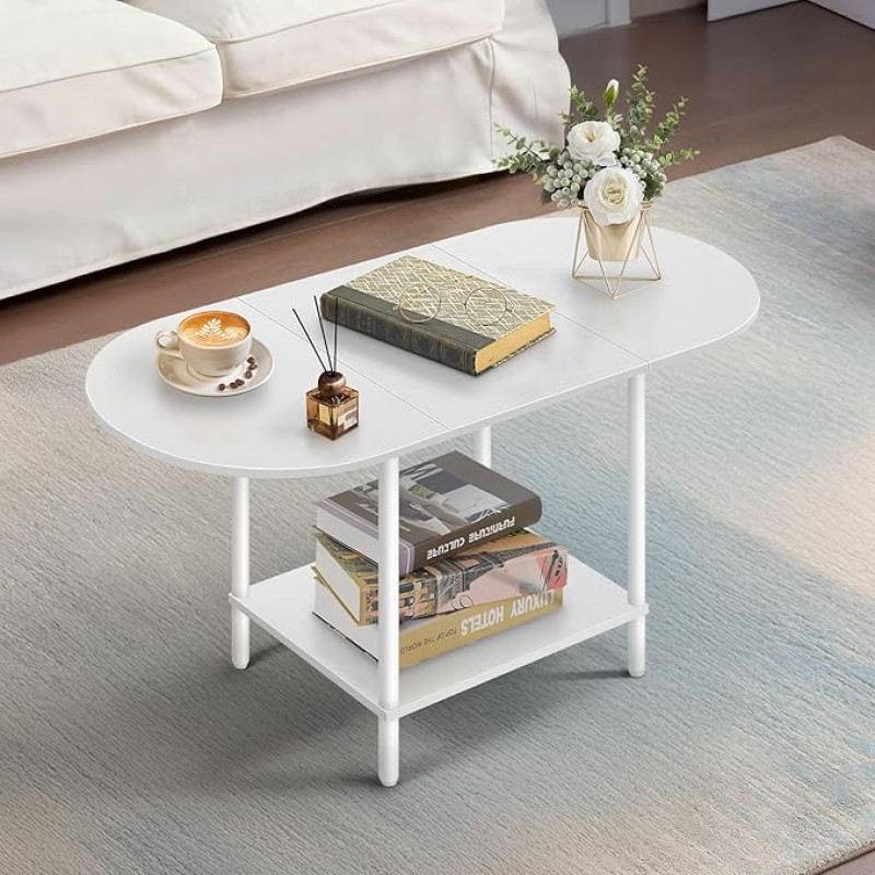 KANEODOT Valge kohvilaud elutuppa Ovaalne kesklaud koos hoiukambriga ja puidust lauaplaadiga 2-tasandiline kaasaegne õhuke kokteilitee laud väikestesse ruumidesse Väike ruum väike