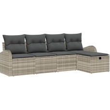 Rantry 5-teilige Garten Sofa Set mit Kissen Hellgrau Poly Rattan Gartenlounge Model3359061