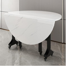 GODFSAHG Klapptisch Mobiler runder klappbarer Esstisch, moderner ausziehbarer Esstisch mit 6 Rädern, Stabiler Metallrahmen, Klapptische für platzsparende kleine Wohnungen (Farbe: Weiß, Größ