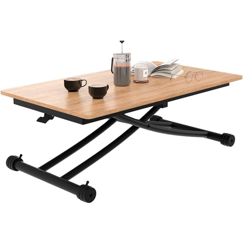 IDMarket - Fikseeritud kohvilaud ristkülikukujulise söögilaua tõstmiseks Urbana pöögiplaat musta alusega tööstuslikus disainis
