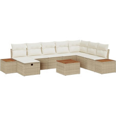 Rantry 9-teiliges Garten-Sofa-Set mit Kissen Beige Poly Rattan Gartenlounge Model3359663