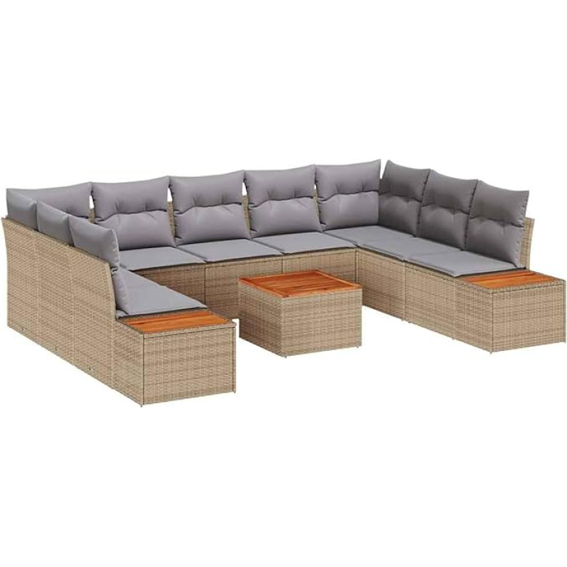 Rantry 10-teiliges Garten Sofa Set mit Kissen Beige Poly Rattan Akazie Gartenlounge Model3348171