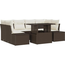 7-teiliges Garten Sofaset mit Kissen Braun Poly Rattan Gartenlounge Model3349114