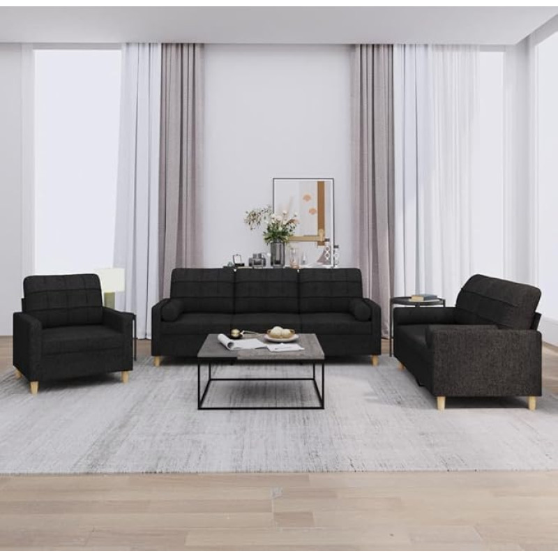 BaraSh 3-osaline diivanikomplekt koos pehmendusega Mustast kangast L diivan magamisfunktsiooniga Suur diivan