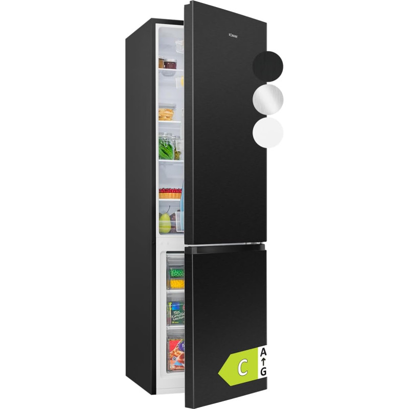 Bomann® Fridge with Freezer | Energy Class C | 180 cm | Cool Freezer Combination Quiet 36 dB | 4 Shelves & 3 Drawers | Door Hinge Interchangeable | 268L Fridge Freezer Combination | KG 7353 Black