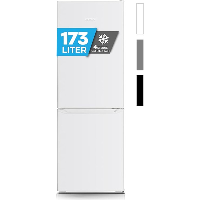 Heinrich´s Fridge Freezer Combination 173 L Total Volume, 121 L Cooling Volume, 52 L Freezer Volume, LED Lighting, Door Hinge, Changeable, Quiet 40 dB, Large Freezer Boxes, 7 Temperature Levels,